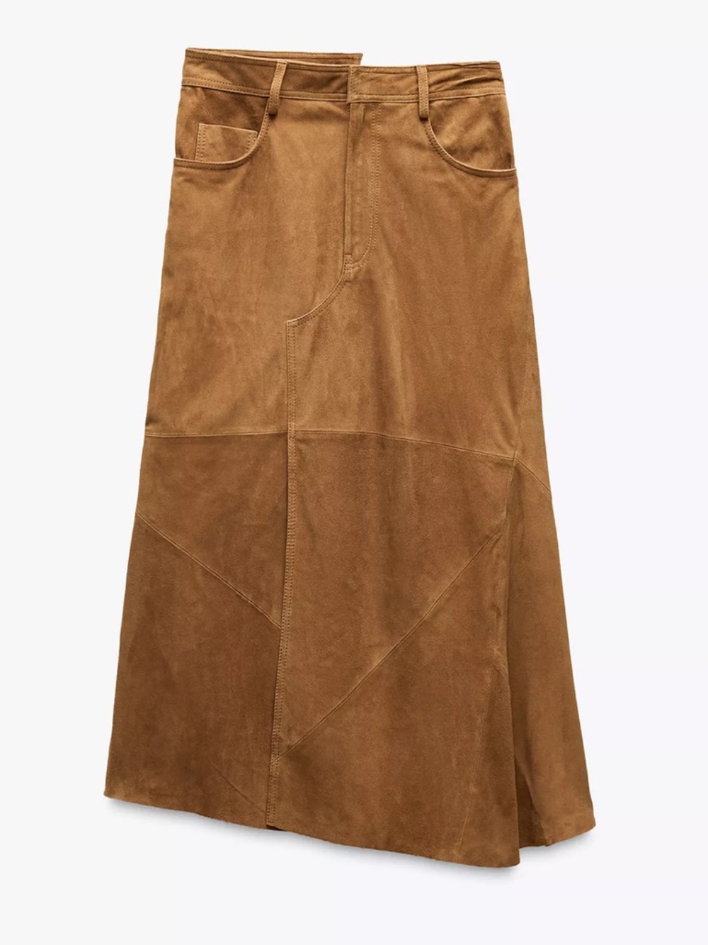 Zara Cognac Suede A-Line Midi Skirt